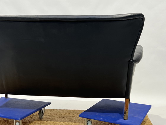 Image 1 of Black Danish Vintage Leather Cocktail Sofa