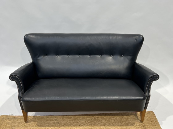 Image 1 of Black Danish Vintage Leather Cocktail Sofa