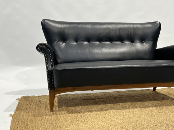 Image 1 of Black Danish Vintage Leather Cocktail Sofa