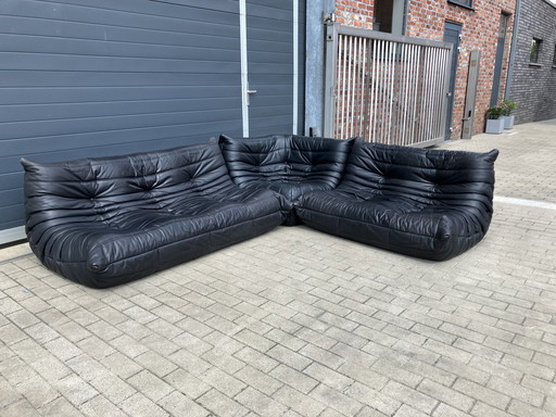 100% Authentieke Ligne Roset Togo 2Zit, 3Zit & Hoek In Zwart Leder