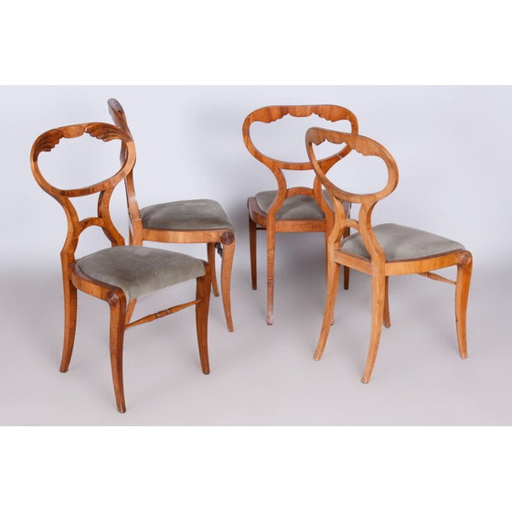Image 1 of Set van 4 vintage Biedermeier stoelen van eiken- en notenhout, Oostenrijk 1820