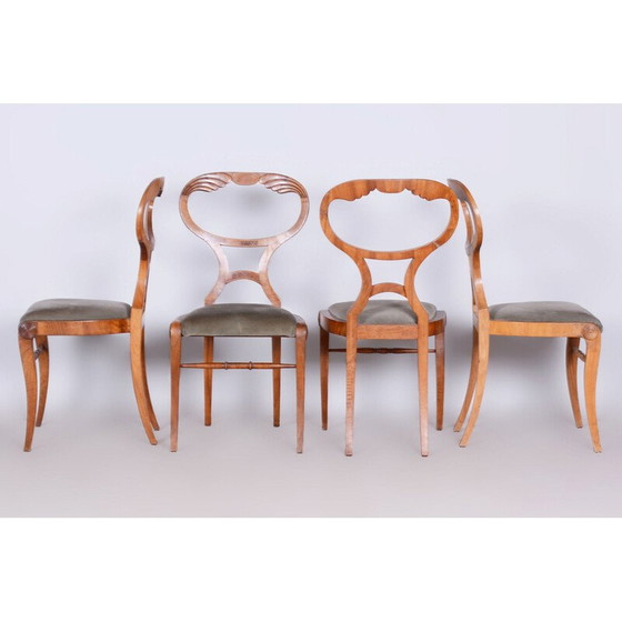 Image 1 of Set van 4 vintage Biedermeier stoelen van eiken- en notenhout, Oostenrijk 1820