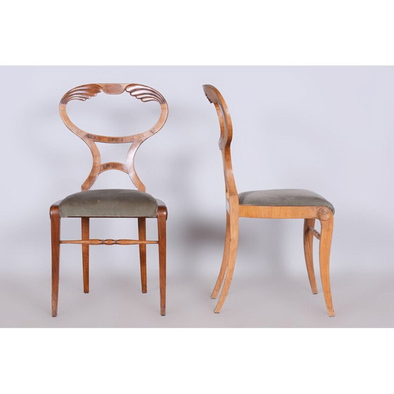 Image 1 of Set van 4 vintage Biedermeier stoelen van eiken- en notenhout, Oostenrijk 1820