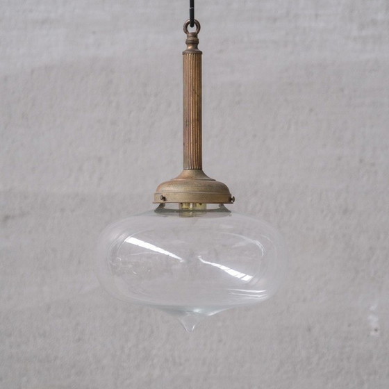 Image 1 of Paar vintage hanglampen van glas en messing, Frankrijk 1950