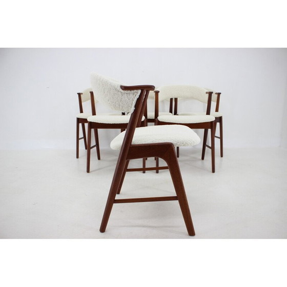 Image 1 of Set van 6 vintage model 32 eetkamerstoelen in schapenvacht en teak van Kai Kristiansen, Denemarken 1960