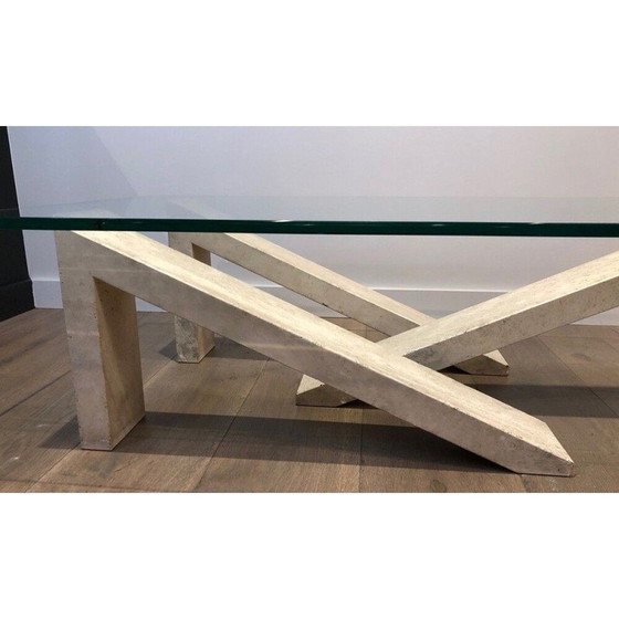 Image 1 of Marmeren salontafel met glazen blad, Frankrijk 1970