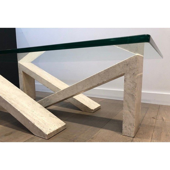 Image 1 of Marmeren salontafel met glazen blad, Frankrijk 1970