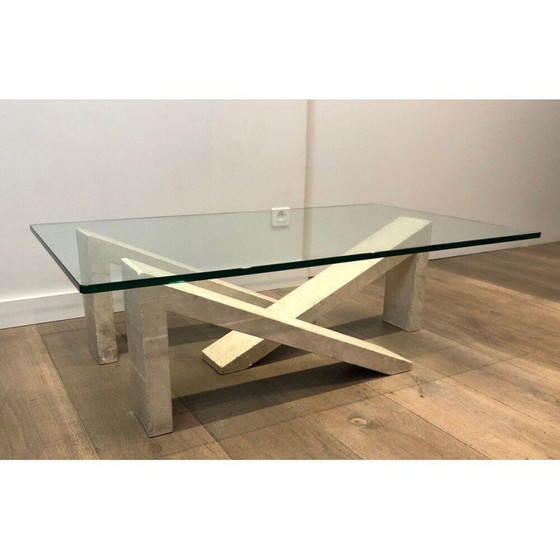 Image 1 of Marmeren salontafel met glazen blad, Frankrijk 1970