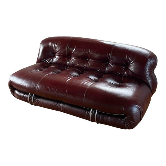 Image 1 of Vintage Soriana leren en metalen sofa van Afra & Tobia Scarpa, Italië 1969