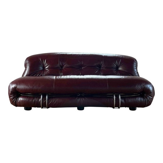 Image 1 of Vintage Soriana leren en metalen sofa van Afra & Tobia Scarpa, Italië 1969