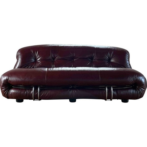 Vintage Soriana leren en metalen sofa van Afra & Tobia Scarpa, Italië 1969