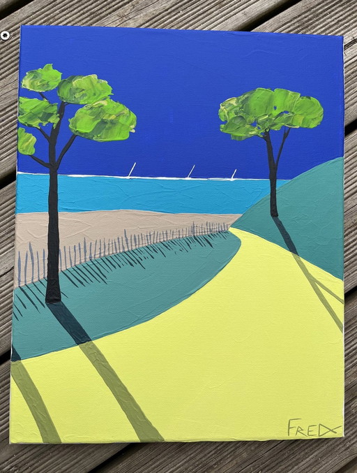 Le Chemin De La Plage. Acryl door Frédéric Cadiou