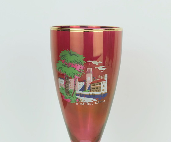 Image 1 of set van 6 souvenirglazen uit het midden van de eeuw met prachtige motieven uit het Gardameer jaren 1950-60