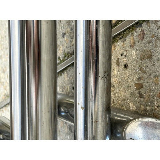 Image 1 of Vintage salontafel in chroom metaal en rookglazen blad, 1970