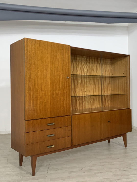 Image 1 of Midcentury dressoir vitrinekast harnas kast woonkamer kast highboard