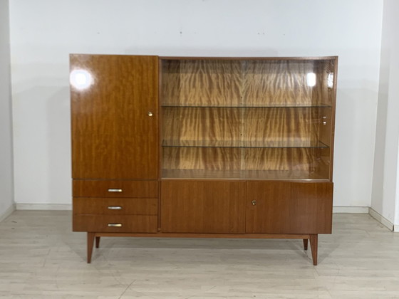 Image 1 of Midcentury dressoir vitrinekast harnas kast woonkamer kast highboard