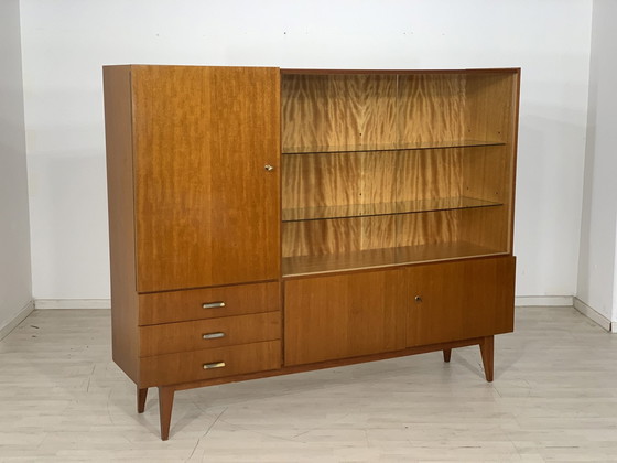 Image 1 of Midcentury dressoir vitrinekast harnas kast woonkamer kast highboard