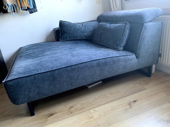 Image 1 of Goossens Chaise Longue Blauw Suede