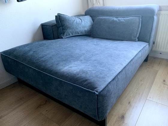 Image 1 of Goossens Chaise Longue Blauw Suede