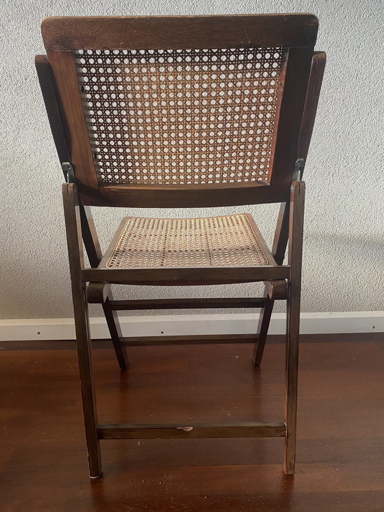 Image 1 of Vintage Klapstoel Met Rotan Zitting En Rugleuningen