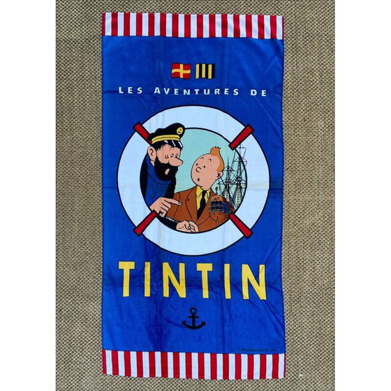 Image 1 of Vintage strandlaken "De avonturen van Kuifje" van Hergé voor Jalla, 1995