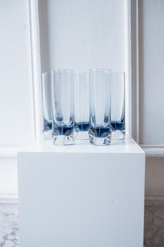 Image 1 of 5X Vintage Blauwe Italiaanse Longdrink Glazen