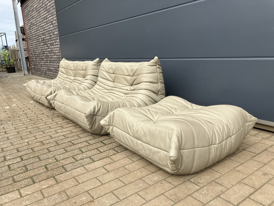 Image 1 of 100% Originele Lederen Ligne Roset Togo 2Z, 3Z En Poef Zgan!