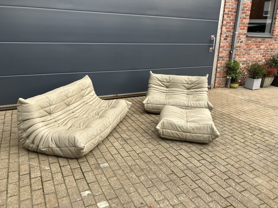 Image 1 of 100% Originele Lederen Ligne Roset Togo 2Z, 3Z En Poef Zgan!