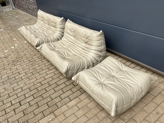 Image 1 of 100% Originele Lederen Ligne Roset Togo 2Z, 3Z En Poef Zgan!