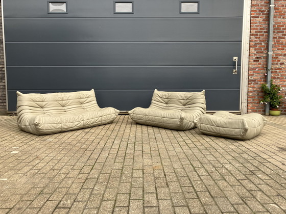 Image 1 of 100% Originele Lederen Ligne Roset Togo 2Z, 3Z En Poef Zgan!