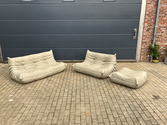 Image 1 of 100% Originele Lederen Ligne Roset Togo 2Z, 3Z En Poef Zgan!