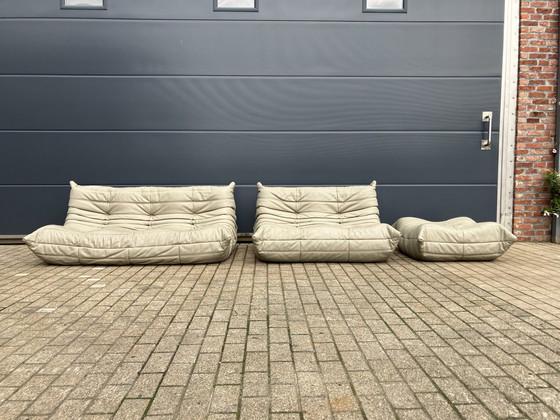 Image 1 of 100% Originele Lederen Ligne Roset Togo 2Z, 3Z En Poef Zgan!