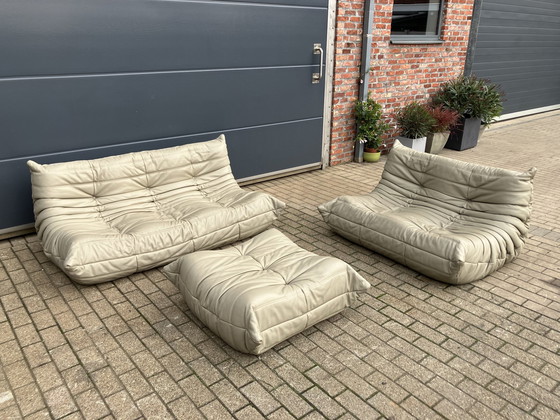 Image 1 of 100% Originele Lederen Ligne Roset Togo 2Z, 3Z En Poef Zgan!