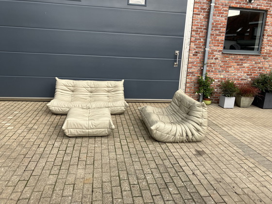 Image 1 of 100% Originele Lederen Ligne Roset Togo 2Z, 3Z En Poef Zgan!