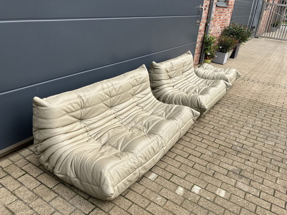 Image 1 of 100% Originele Lederen Ligne Roset Togo 2Z, 3Z En Poef Zgan!