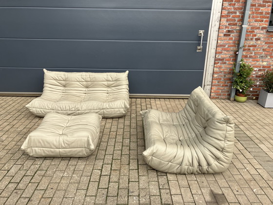 Image 1 of 100% Originele Lederen Ligne Roset Togo 2Z, 3Z En Poef Zgan!