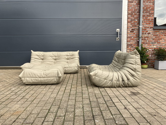 Image 1 of 100% Originele Lederen Ligne Roset Togo 2Z, 3Z En Poef Zgan!