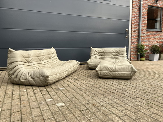 Image 1 of 100% Originele Lederen Ligne Roset Togo 2Z, 3Z En Poef Zgan!