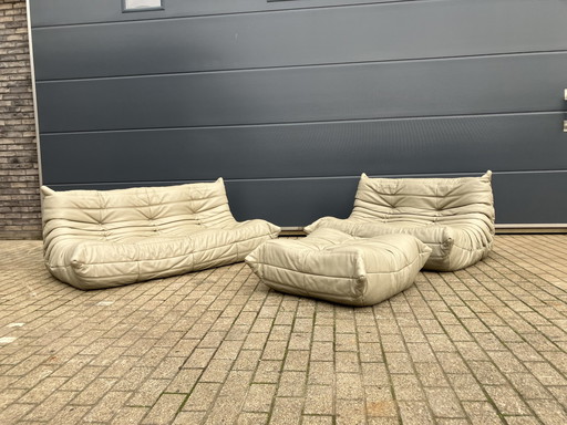 100% Originele Lederen Ligne Roset Togo 2Z, 3Z En Poef Zgan!