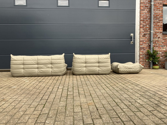 Image 1 of 100% Originele Lederen Ligne Roset Togo 2Z, 3Z En Poef Zgan!