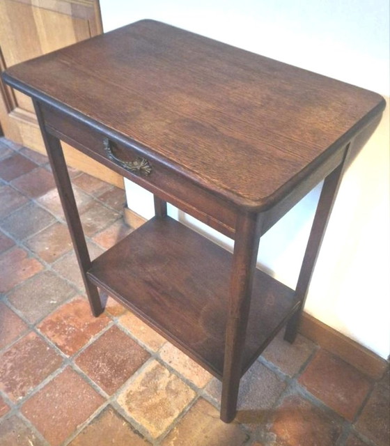 Image 1 of Strak Eiken Haltafeltje, Sidetable, Muurtafel Met Lade