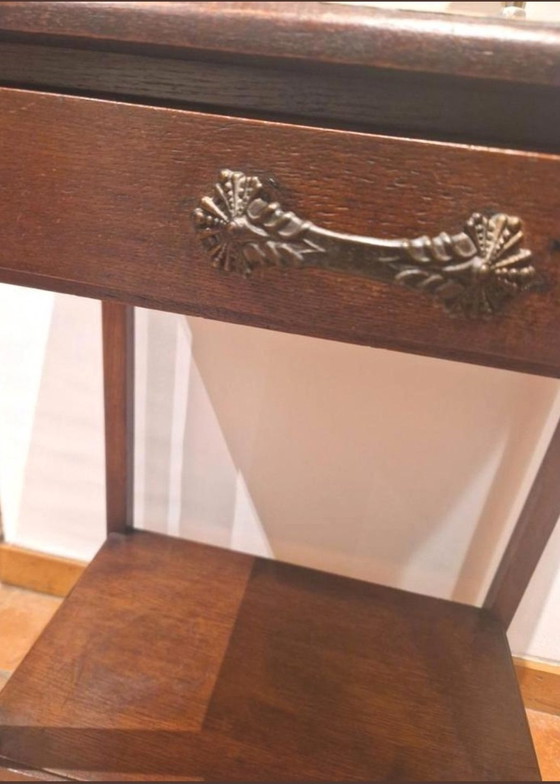 Image 1 of Strak Eiken Haltafeltje, Sidetable, Muurtafel Met Lade