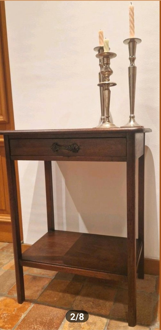 Image 1 of Strak Eiken Haltafeltje, Sidetable, Muurtafel Met Lade