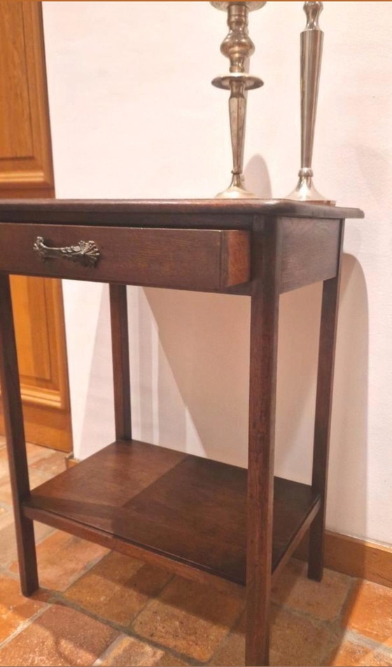 Image 1 of Strak Eiken Haltafeltje, Sidetable, Muurtafel Met Lade