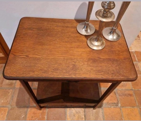 Image 1 of Strak Eiken Haltafeltje, Sidetable, Muurtafel Met Lade