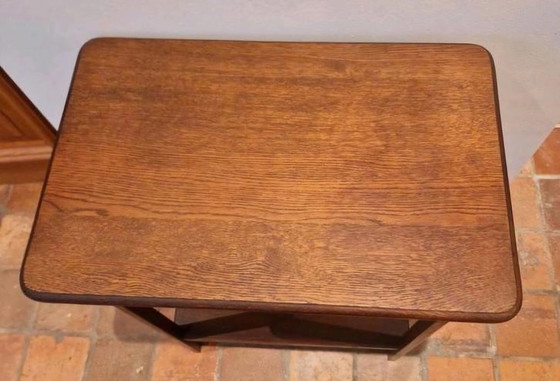 Image 1 of Strak Eiken Haltafeltje, Sidetable, Muurtafel Met Lade