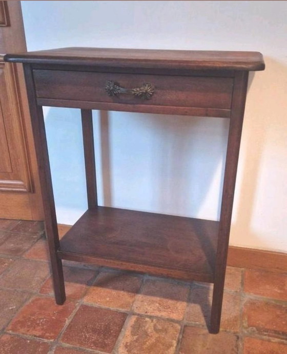 Image 1 of Strak Eiken Haltafeltje, Sidetable, Muurtafel Met Lade