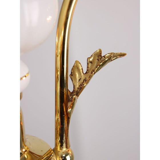 Image 1 of Vintage gouden kroonluchter van keramiek en glas, Italië