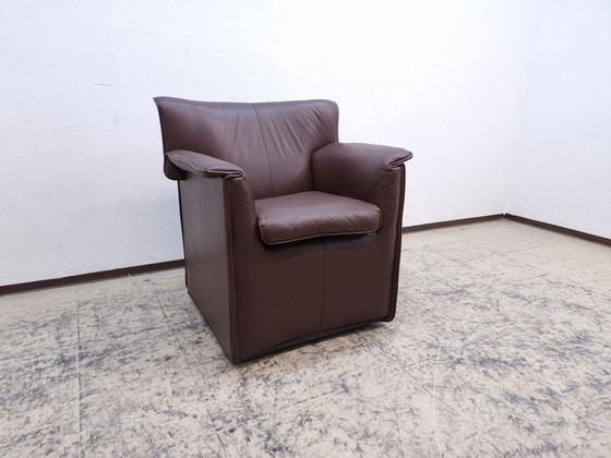 Image 1 of B&B Italia Lauriana echt leren fauteuil design fauteuil in bruin Stoel Tobia Scarpa