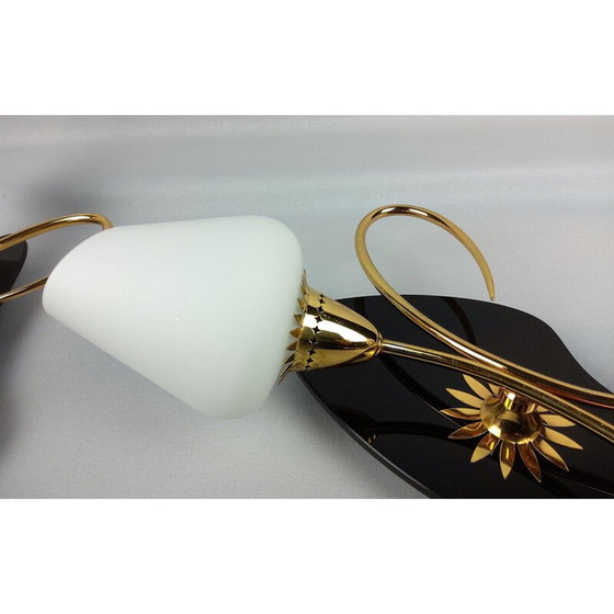 Image 1 of Paar Arlus vintage wandlampen, zwart opaline en messing, 1960
